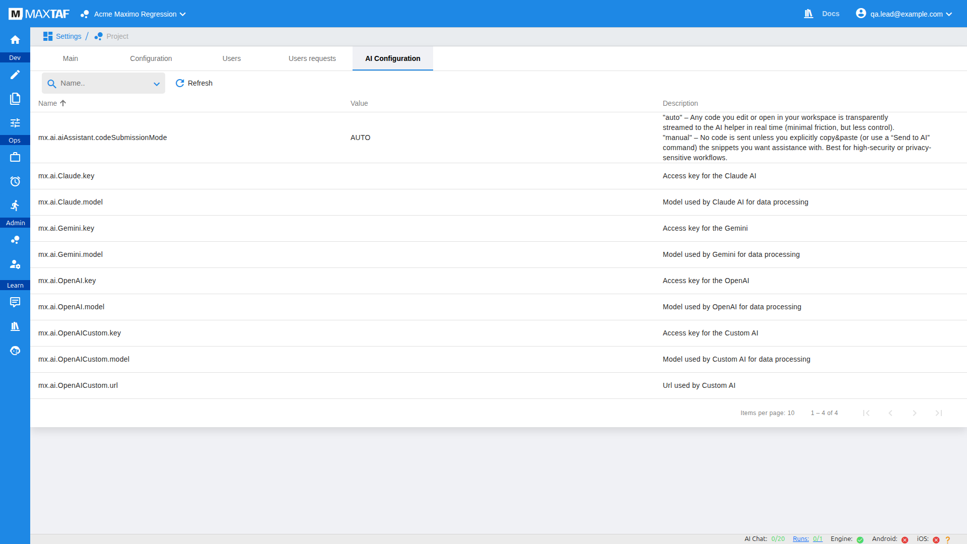 AI Configuration tab